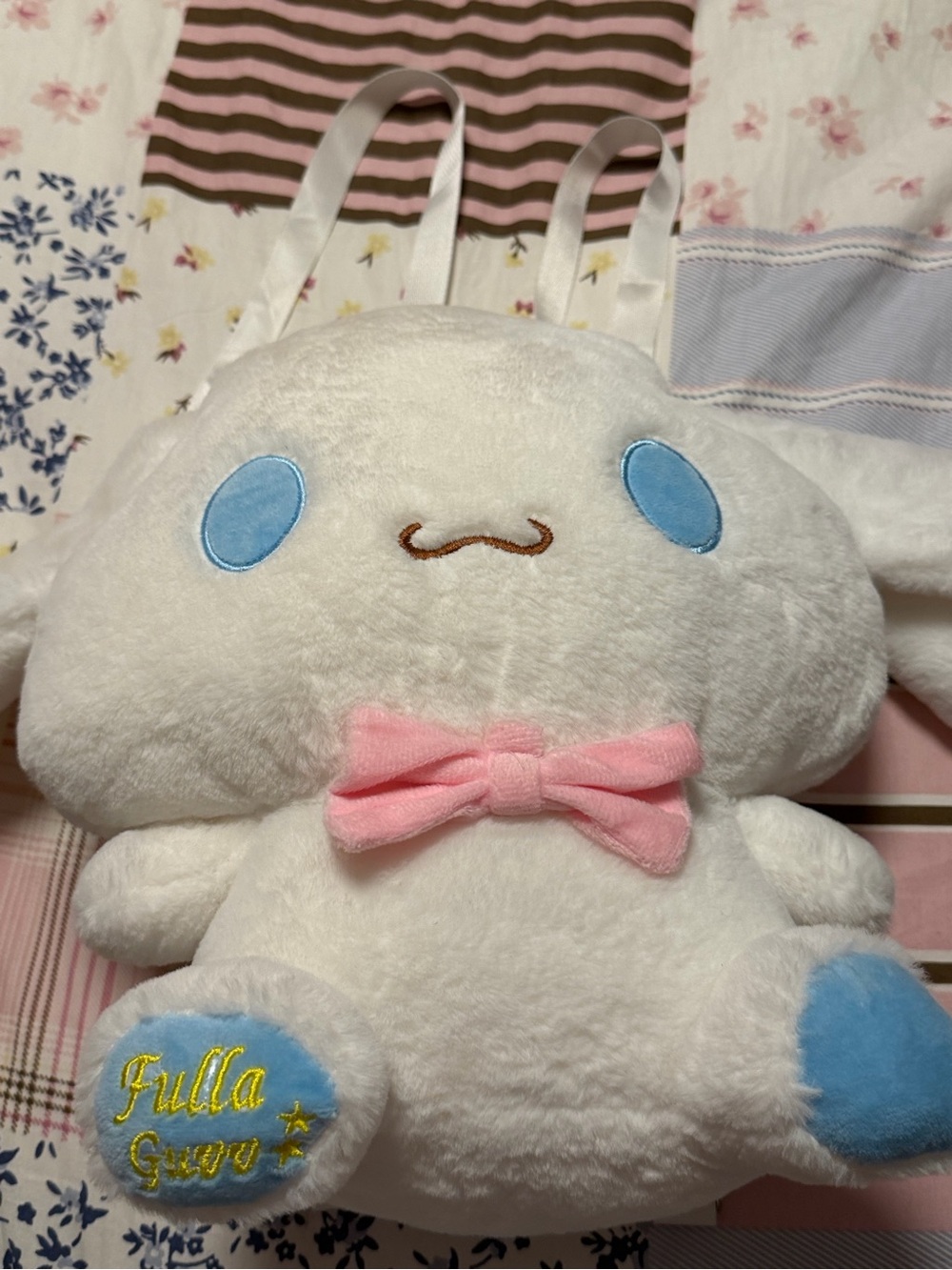 Sanrio Cinnamoroll Plush Backpack White with Pink Bow and Blue Eyes